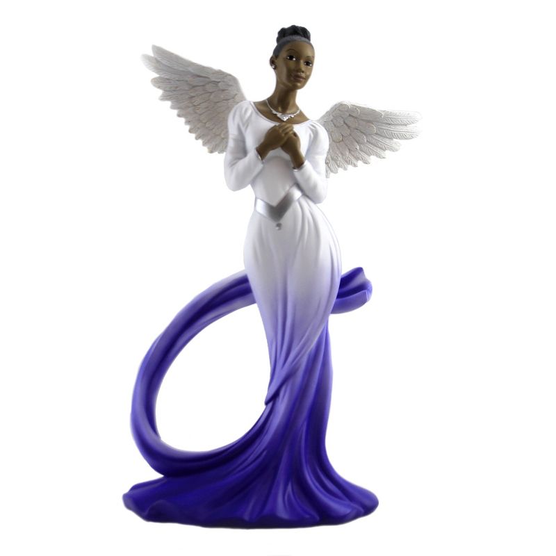 Black Art 11.75" Angel Wih Blue Sash Wings Religious  -  Decorative Figurines