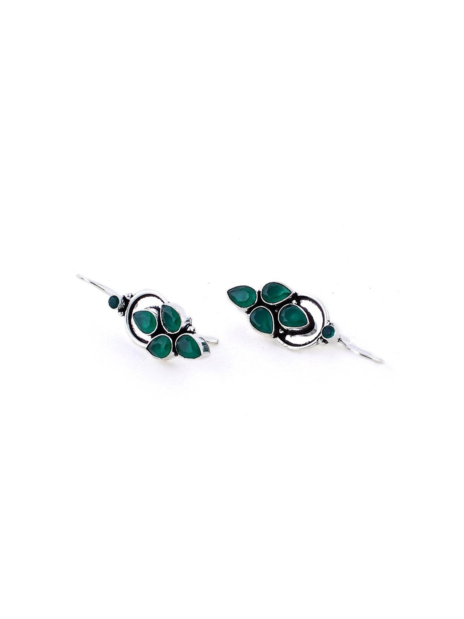 Imli Street Green Silver Tone Stone-Studded Handcrafted Dangler Earrings