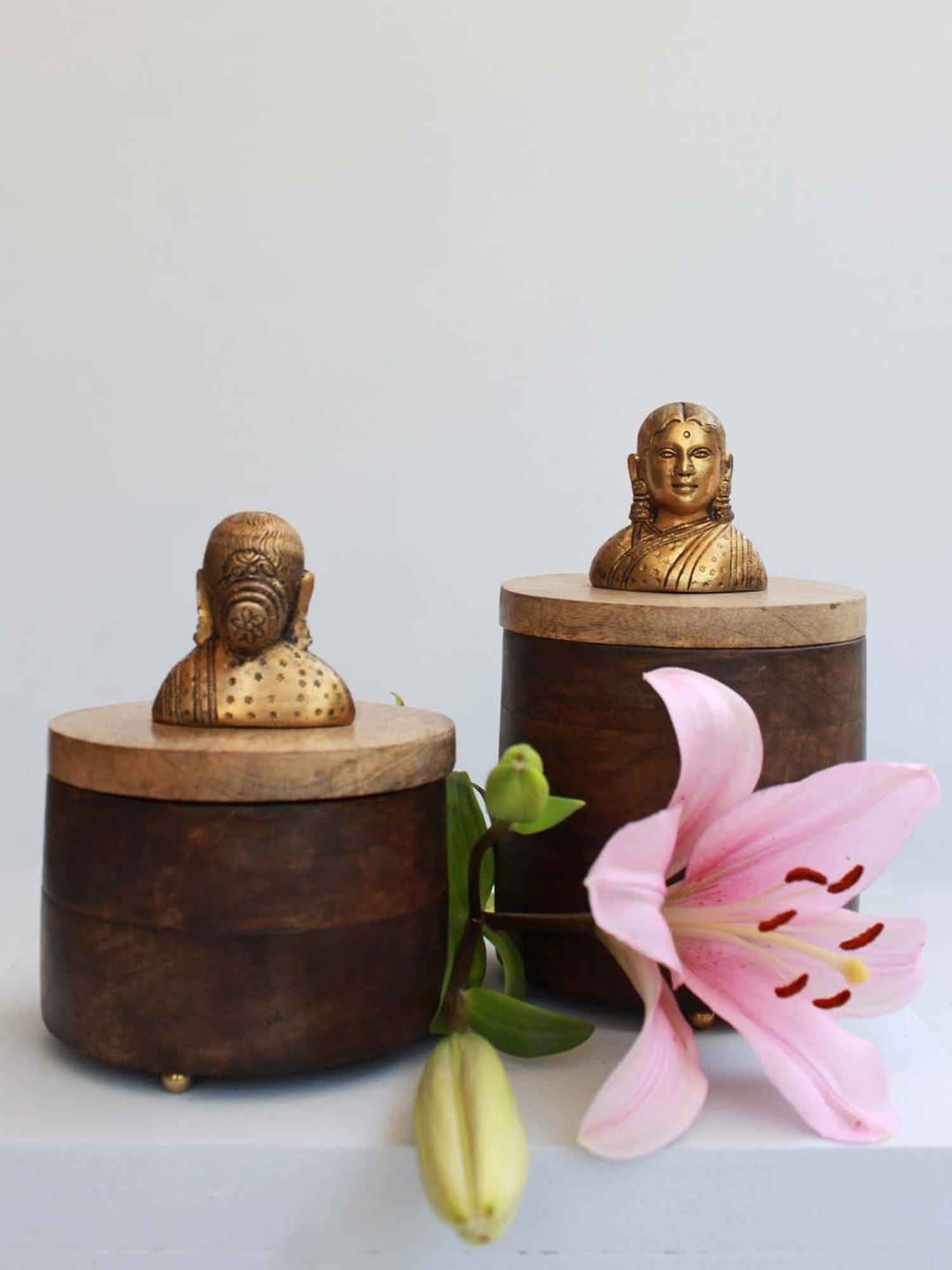 Karo Vama Brown & Gold Brass Storage Jars - Set of 2