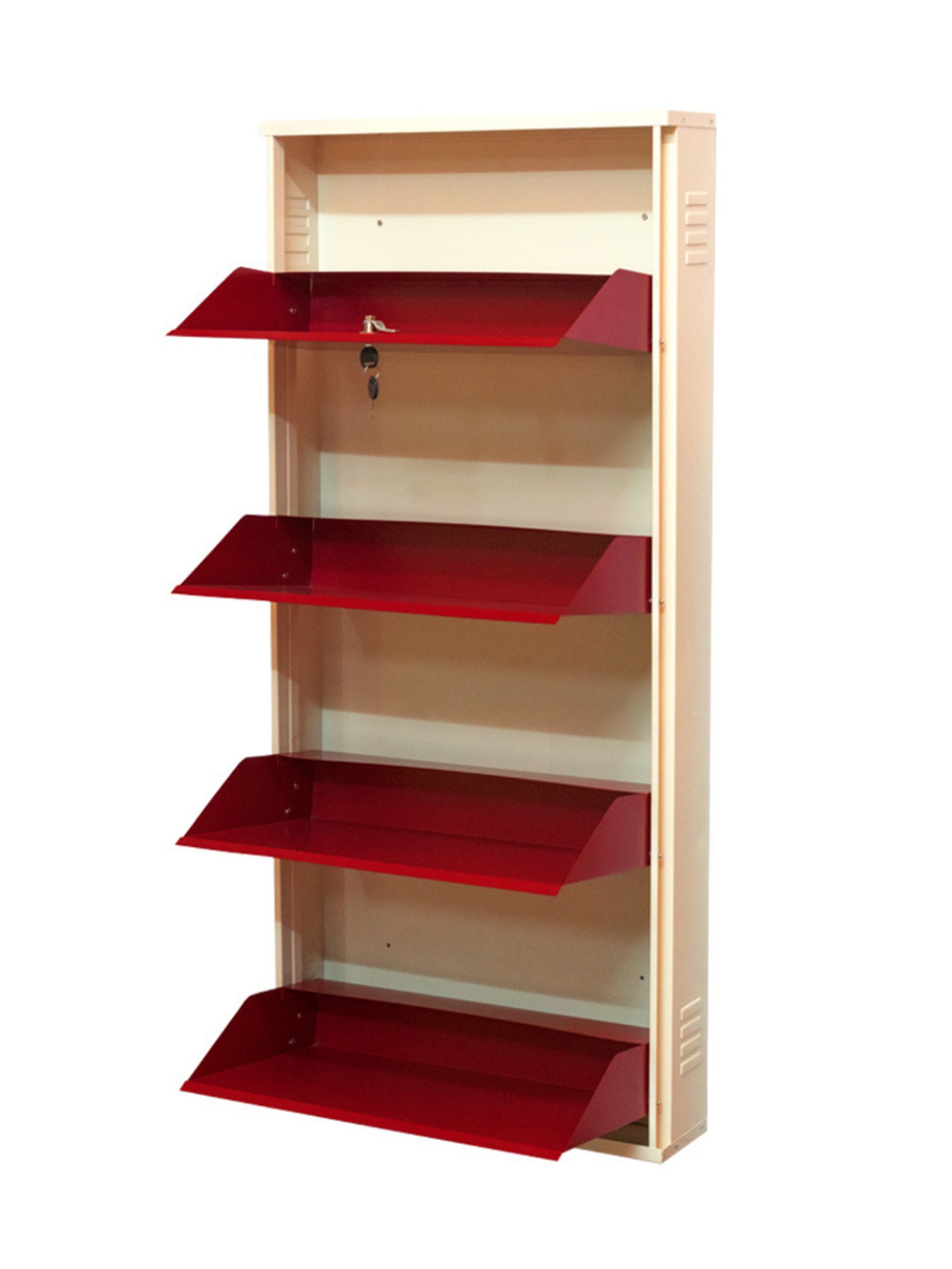 Delite Kom Metal Shoe Rack - 24" 4 Shelf, Ivory Brick Red, PowderCoat, Wall Mount, DIY