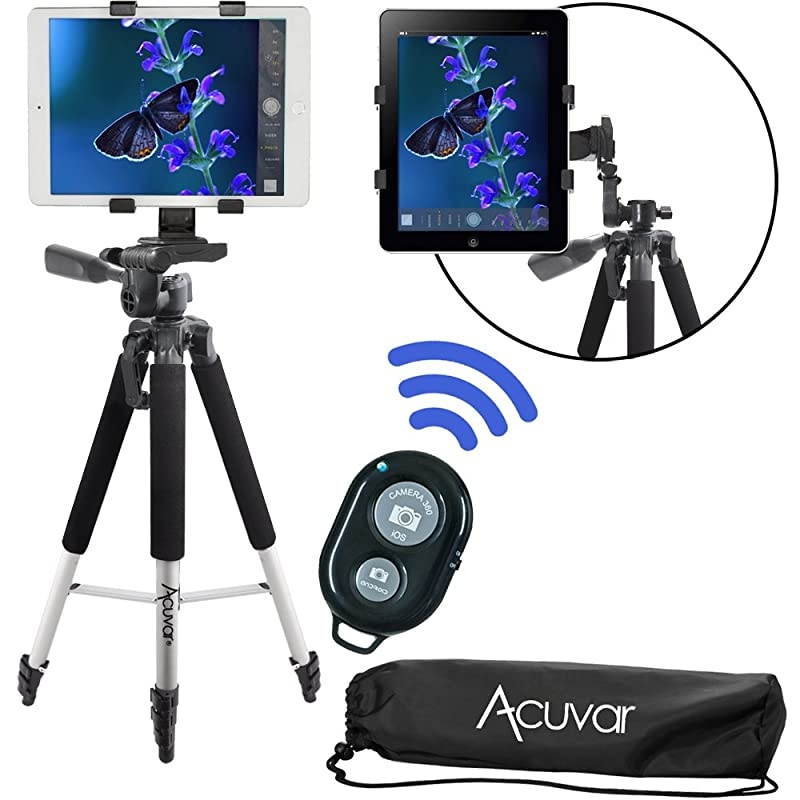 57" inch Pro Series Tripod,  Tablet Mount, Wireless Shutter Remote for iPad, iPad Air, iPad Mini, Most Other Tablets