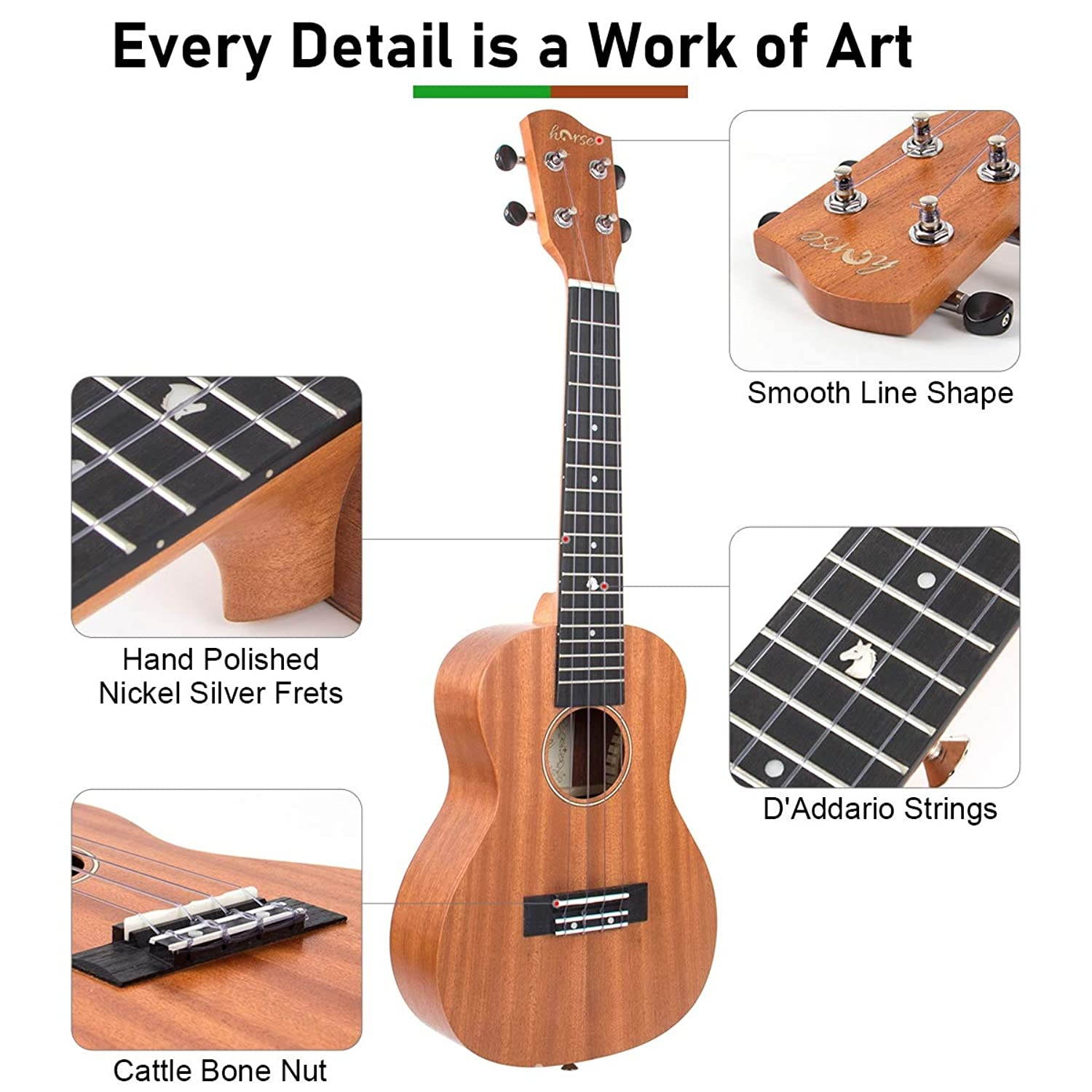 Concert Ukulele 23 Inch Ukelele Mahogany ukulele for Beginer with Gig Bag Strap String Capo Picks (23 inch)