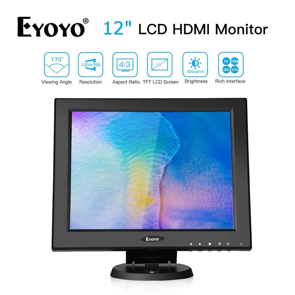 Eyoyo 12 inch 1024x768 TFT LCD HD Monitor HDMI VGA AV BNC For PC CCTV Security