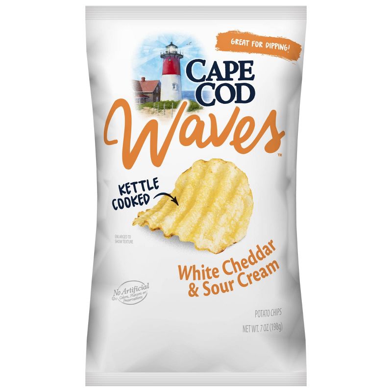 Cape Cod Waves Kettle Cooked White Cheddar & Sour Cream Potato Chips - 7.5oz