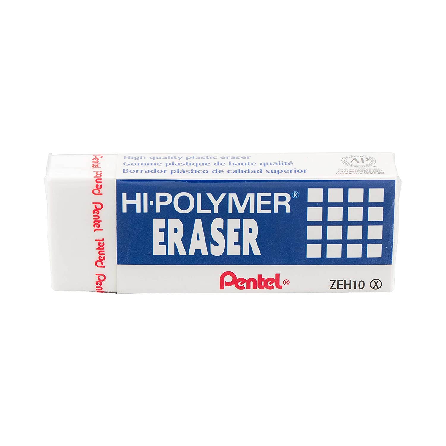 Pentel Hi-polymer Block Eraser, Large, 3 Pack, White  (ZEH10BP3-K6)