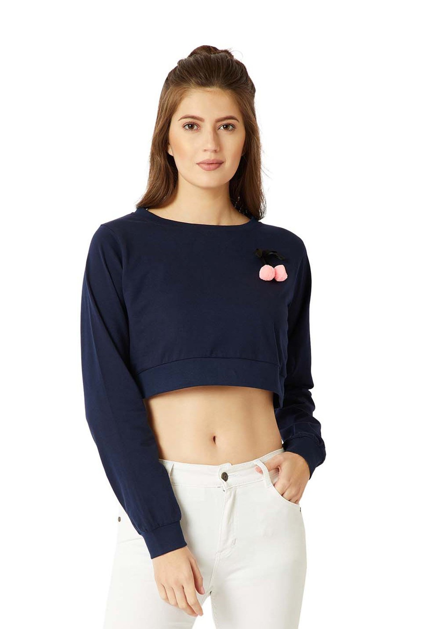 Miss Chase Navy Cotton Regular Fit Top
