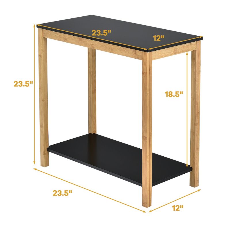 Costway Bamboo Side Table 2-Tier Sofa End Console Table w/ Storage Shelf Bedroom