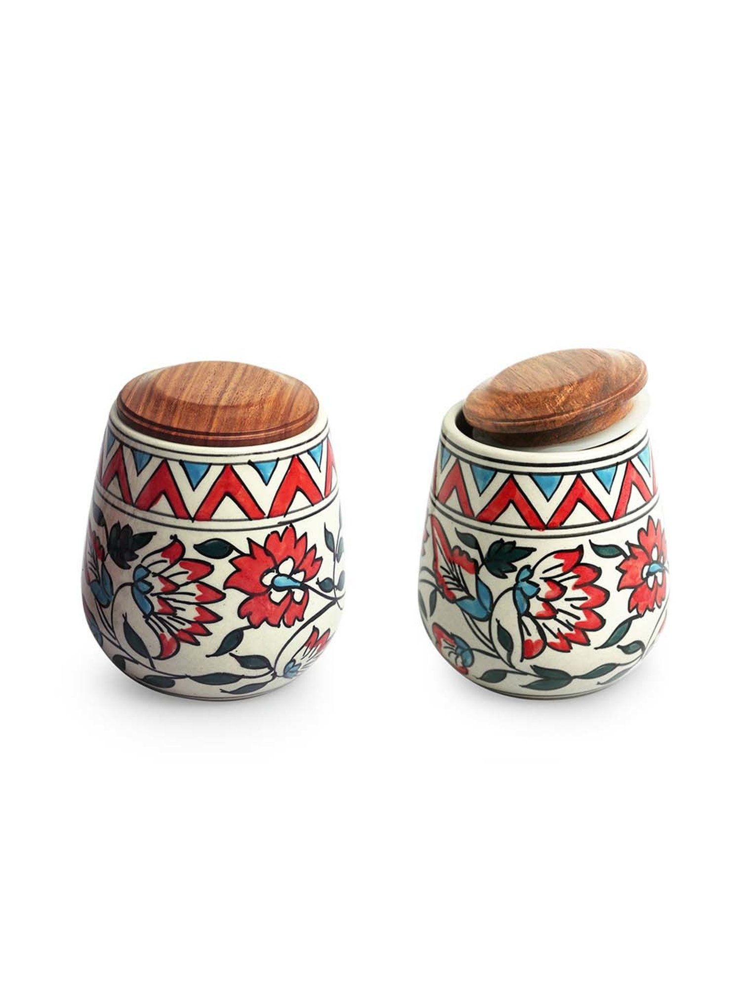 ExclusiveLane White & Brown Ceramic Persian Floral Air-Tight Storage Container - Set of 2