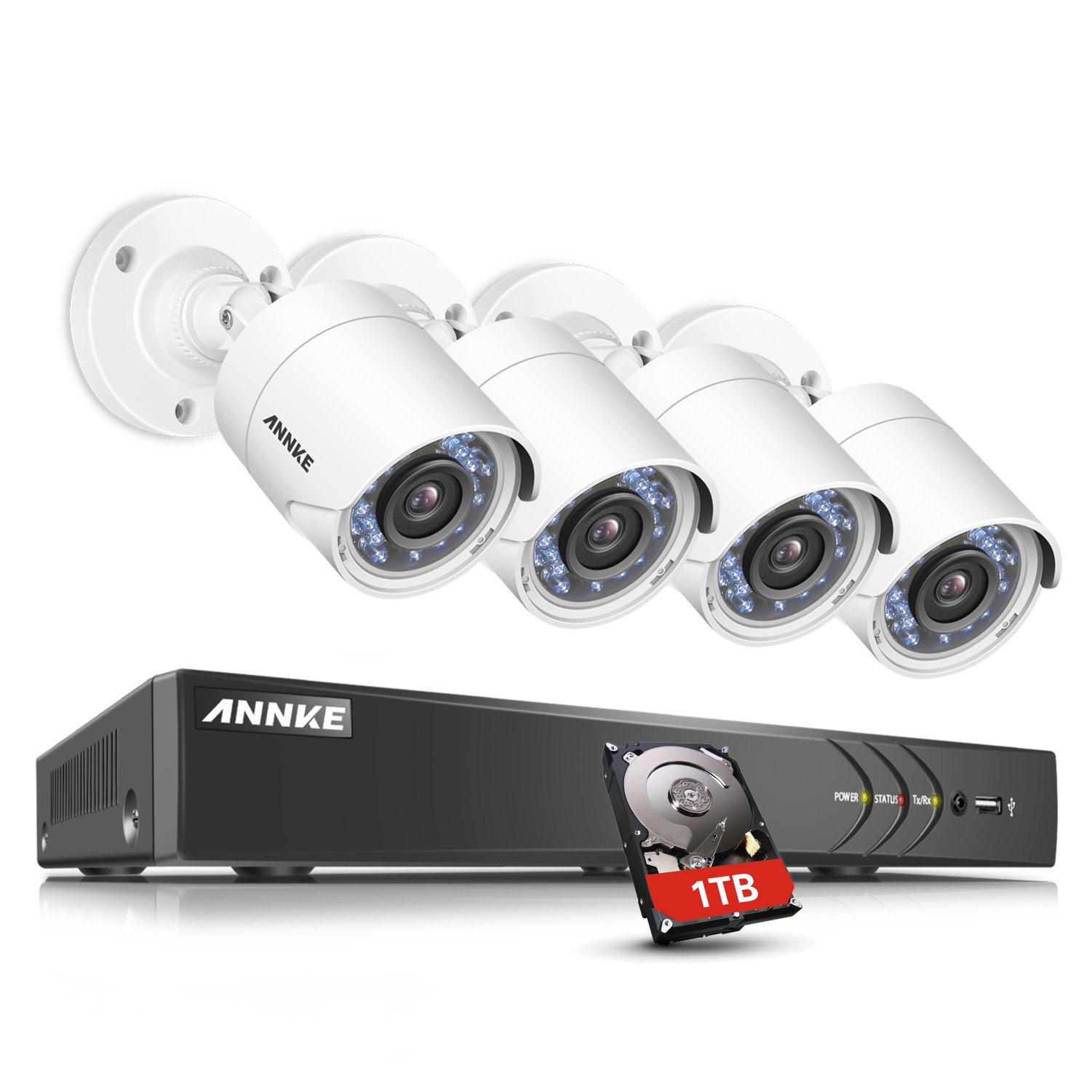ANNKE 4 Channel Security Camera Outdoor system 3MP 1920x1536p 5-in-1 DVR Video Recorder with 1TB HDD and (4) 1080P Weatherproof Indoor&Outdoor Cameras