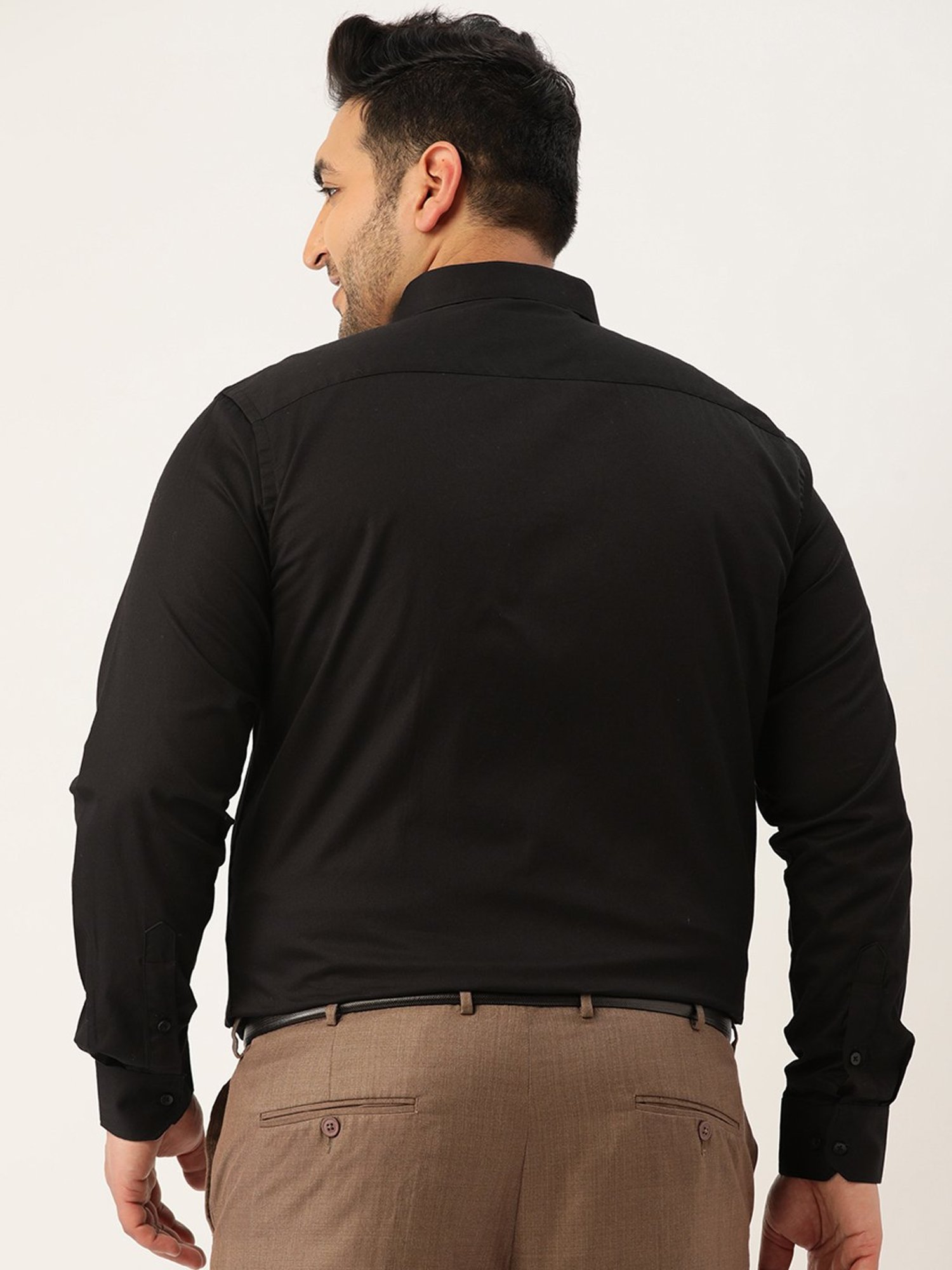 IVOC Plus Black Regular Fit Plus Size Cotton Shirt