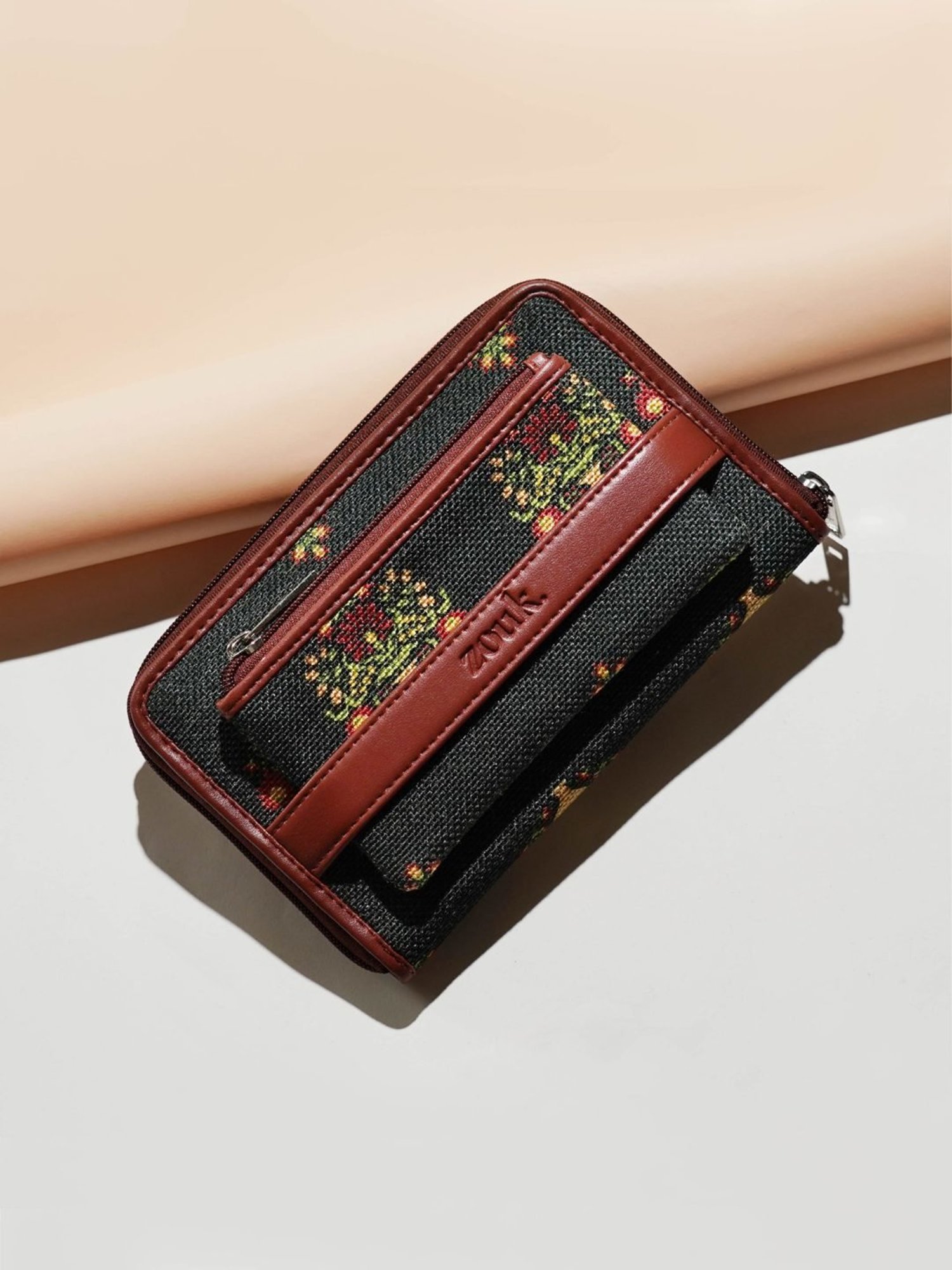 ZOUK Classic Green Printed Zip around Wallet for Women