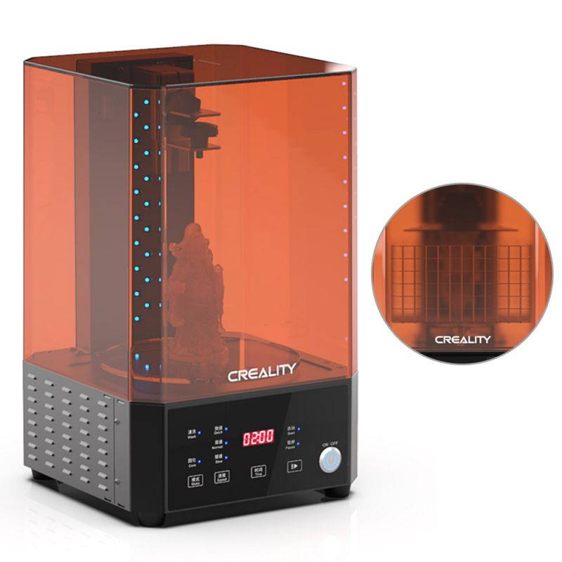 Creality Official All-in-one UV Curing and Washing Machine for SLA/DLP/LCD 3D Printed Resin Models, Three Gears Adjustable Speed, with Magnetic 360&deg;Rotatable Platform and Large Size Washing Container