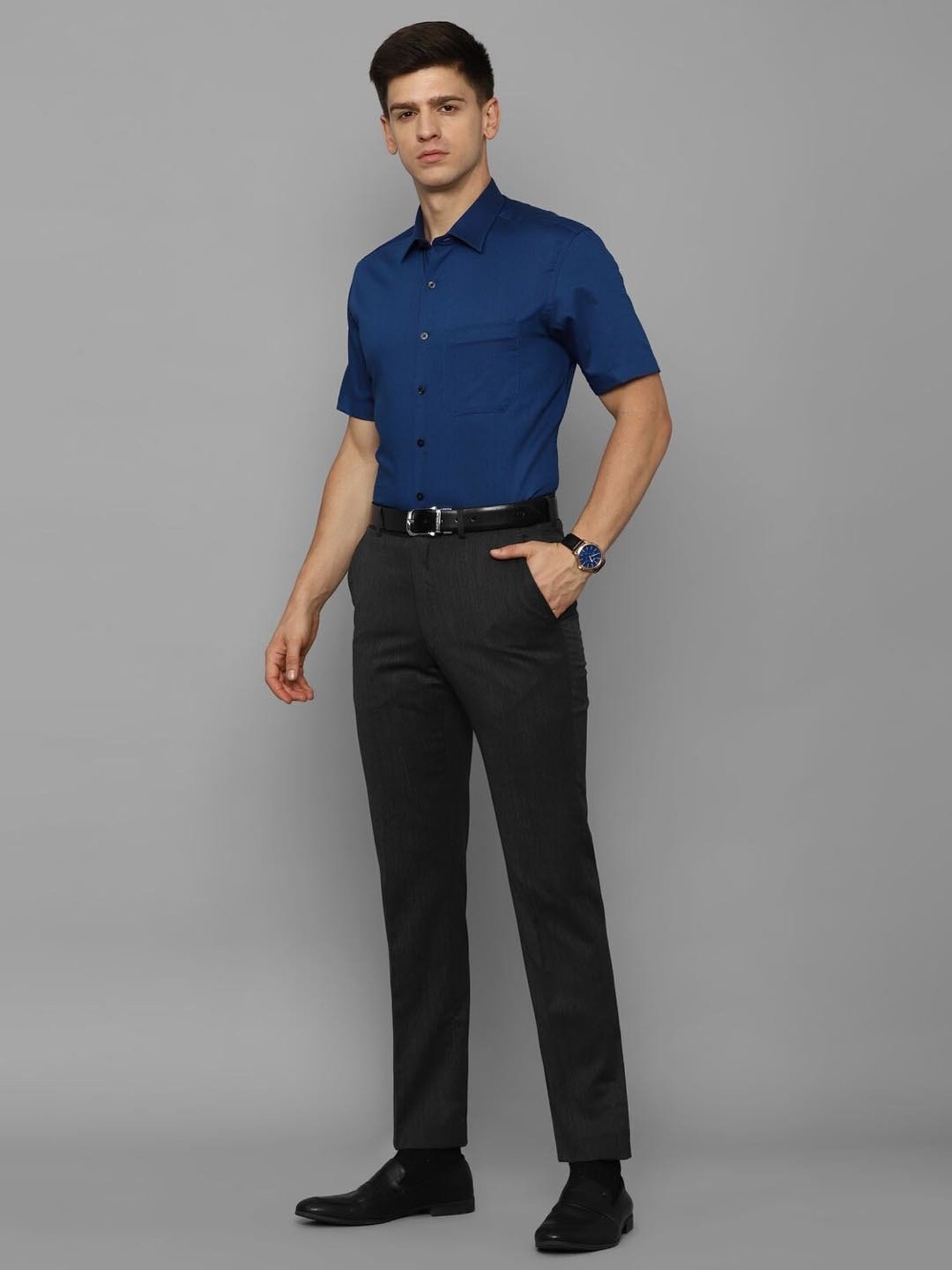 Sojanya Blue Cotton Regular Fit Self Pattern Shirt