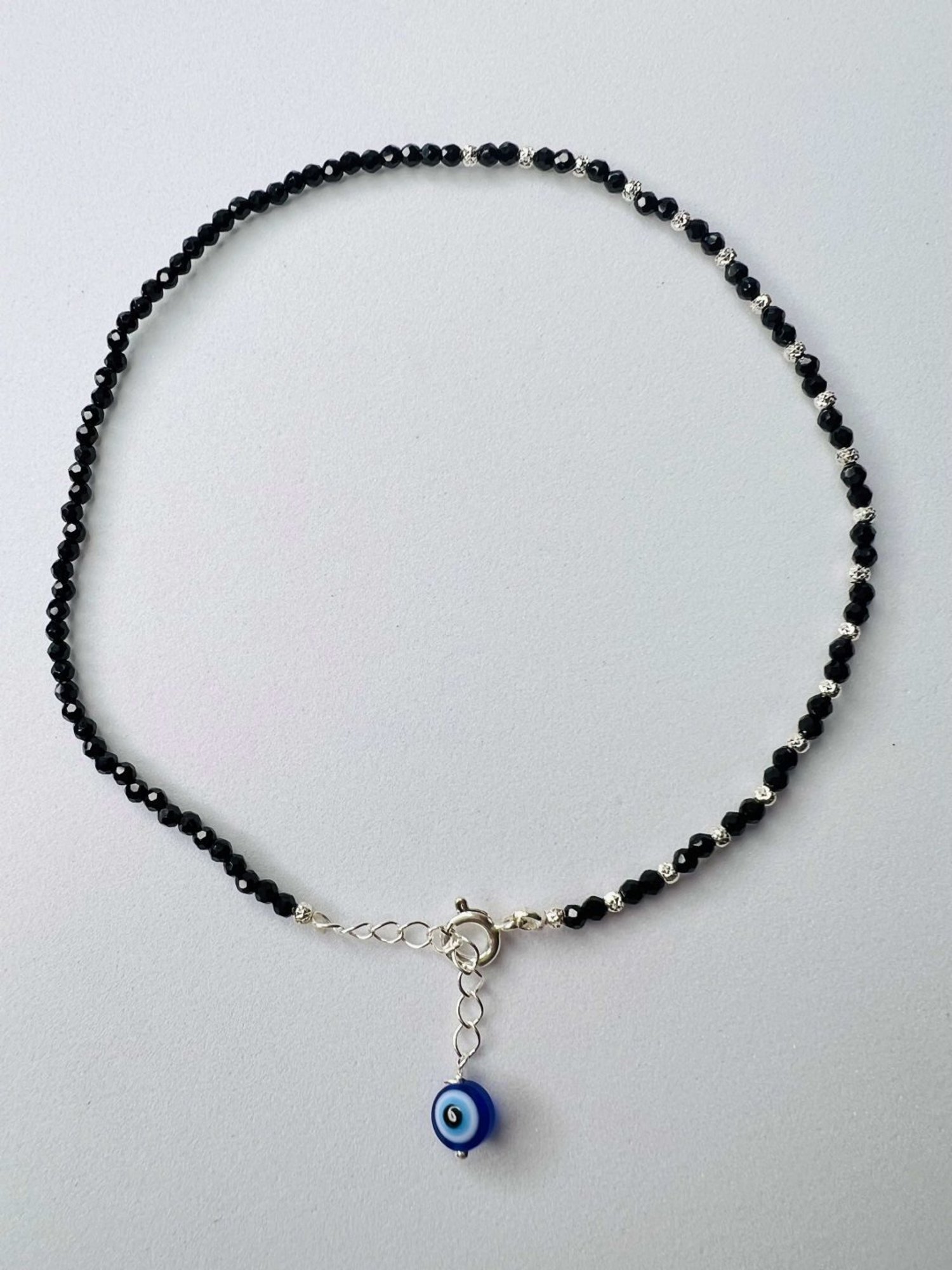Arte Jewels 925 Sterling Silver Black Beads Evil Eye Anklet for Women & Girls (Single Anklet)