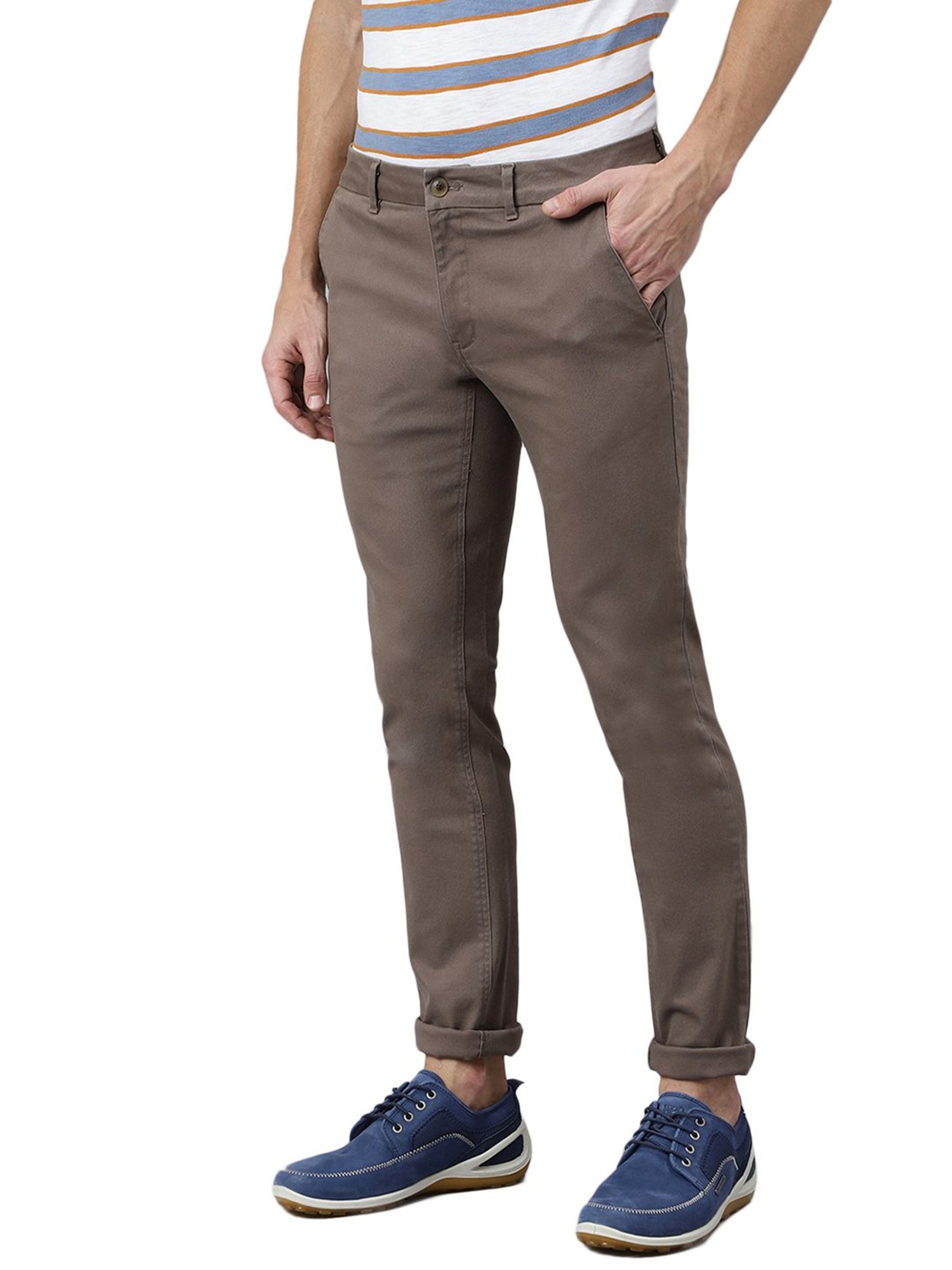 Woods Brown Regular Fit Flat Front Trousers