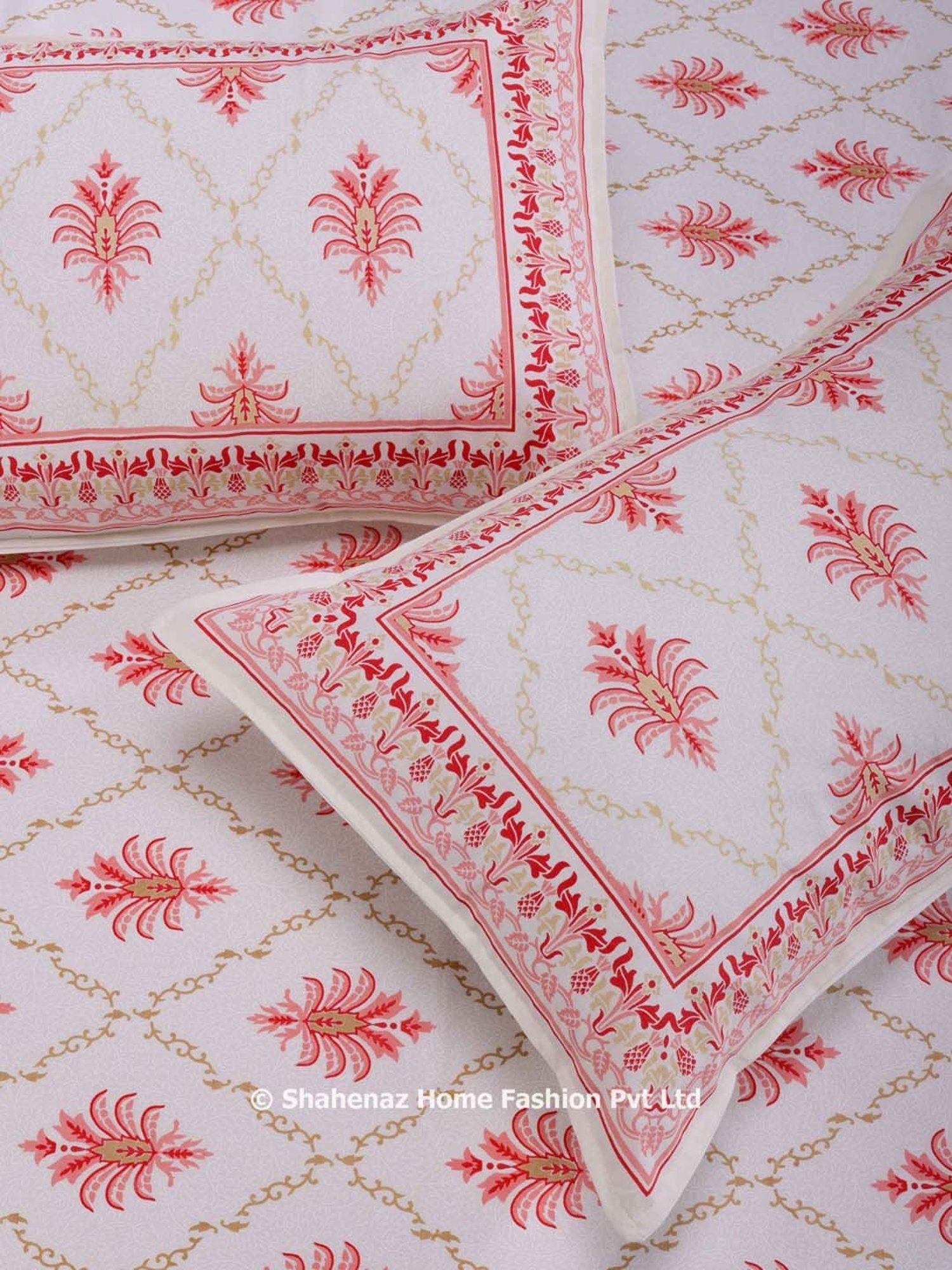 Shahenaz Orange 120 TC Cotton Pineapple Jaal Luxury Double Bedsheet with 2 Pillow Covers