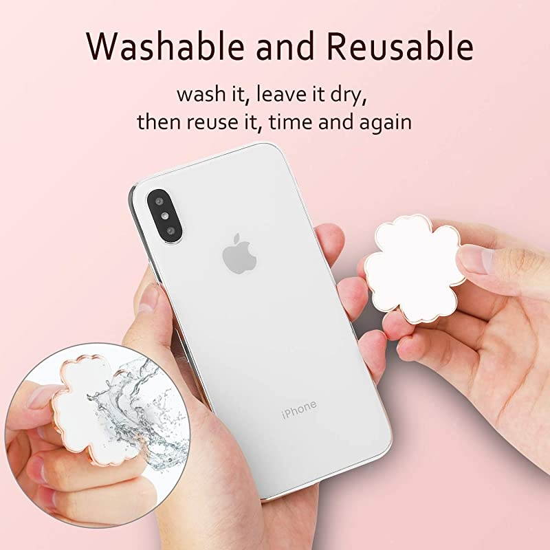 Phone Finger Ring Holder with Bling Crystals,  Heart Lucky Clover Phone Ring Kickstand [Washable] [Removable], 360&deg;Rotation Zinc Alloy Ring Grip Stand for Phones and Tablets (Rose Gold)
