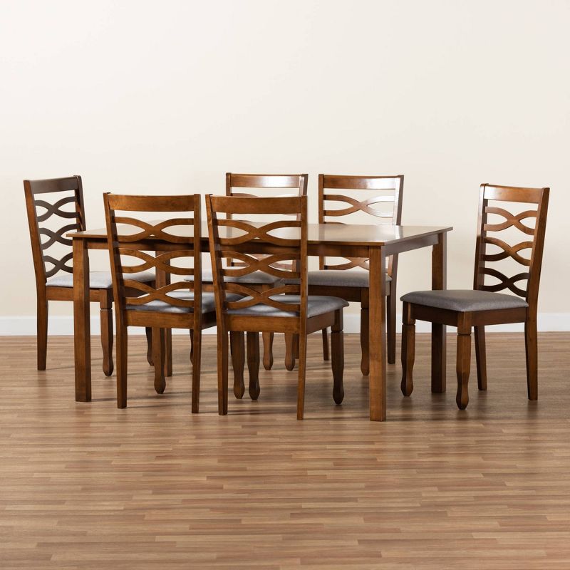7pc Lanier Fabric Upholstered and Wood Dining Set Gray/Walnut Brown - Baxton Studio