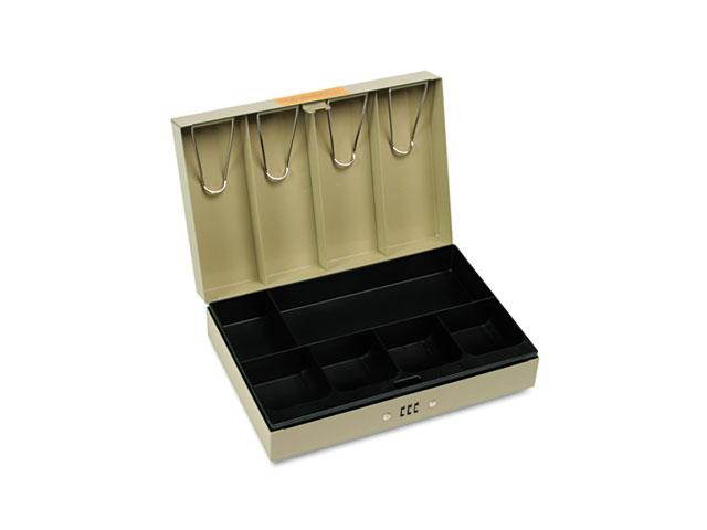 MMF Industries 221619003 Heavy-Duty Steel Lay-Flat Cash Box w/6 Compartments, Combination Lock, Sand