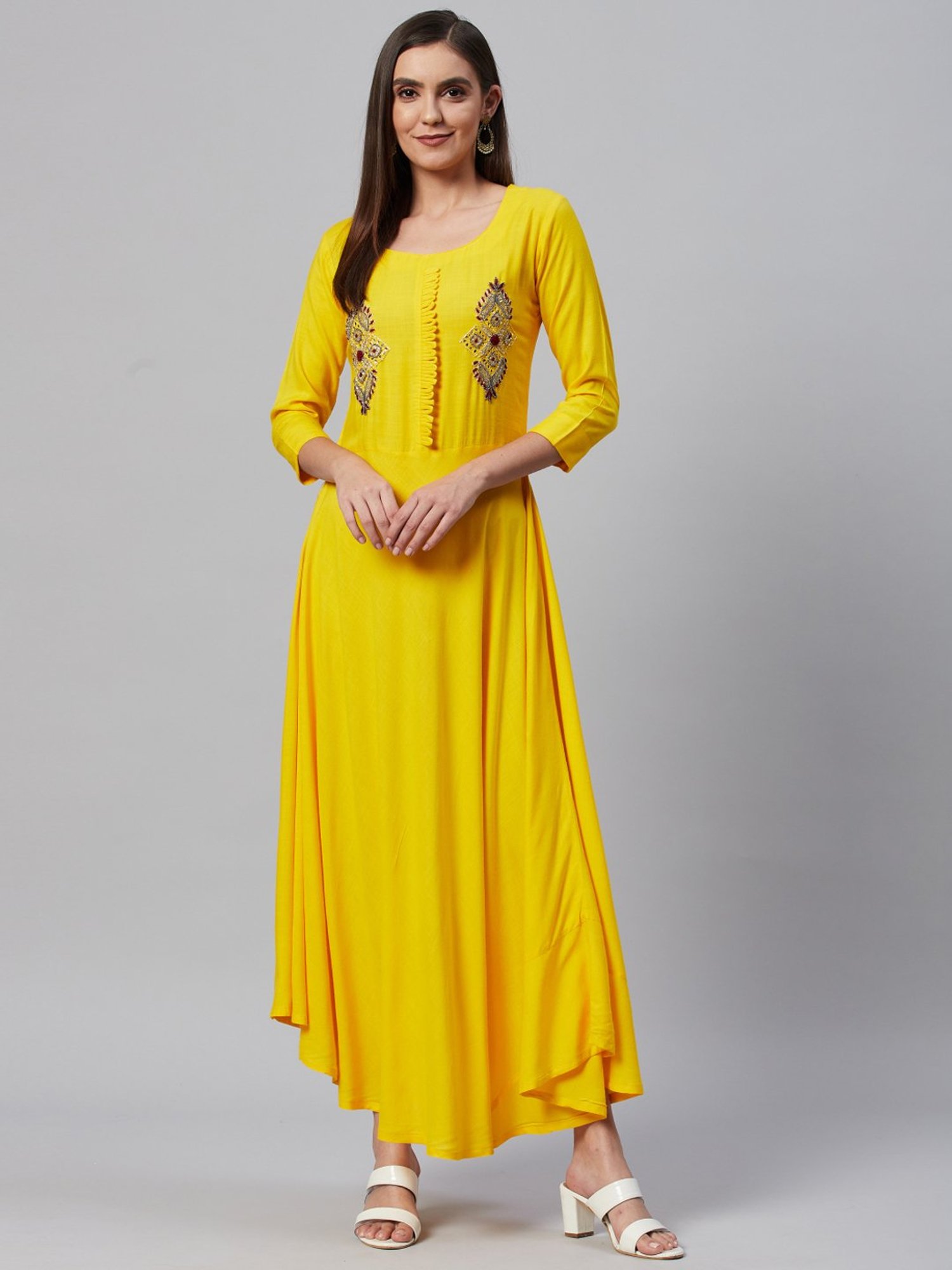 HIGHLIGHT FASHION EXPORT Yellow Embellished Maxi Dress