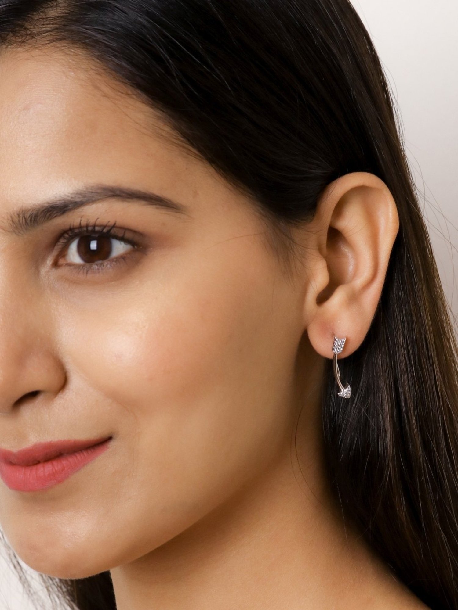 925 Silver AAA Grade American Diamond Arrow Ear Climber Earrings for Women & Girls