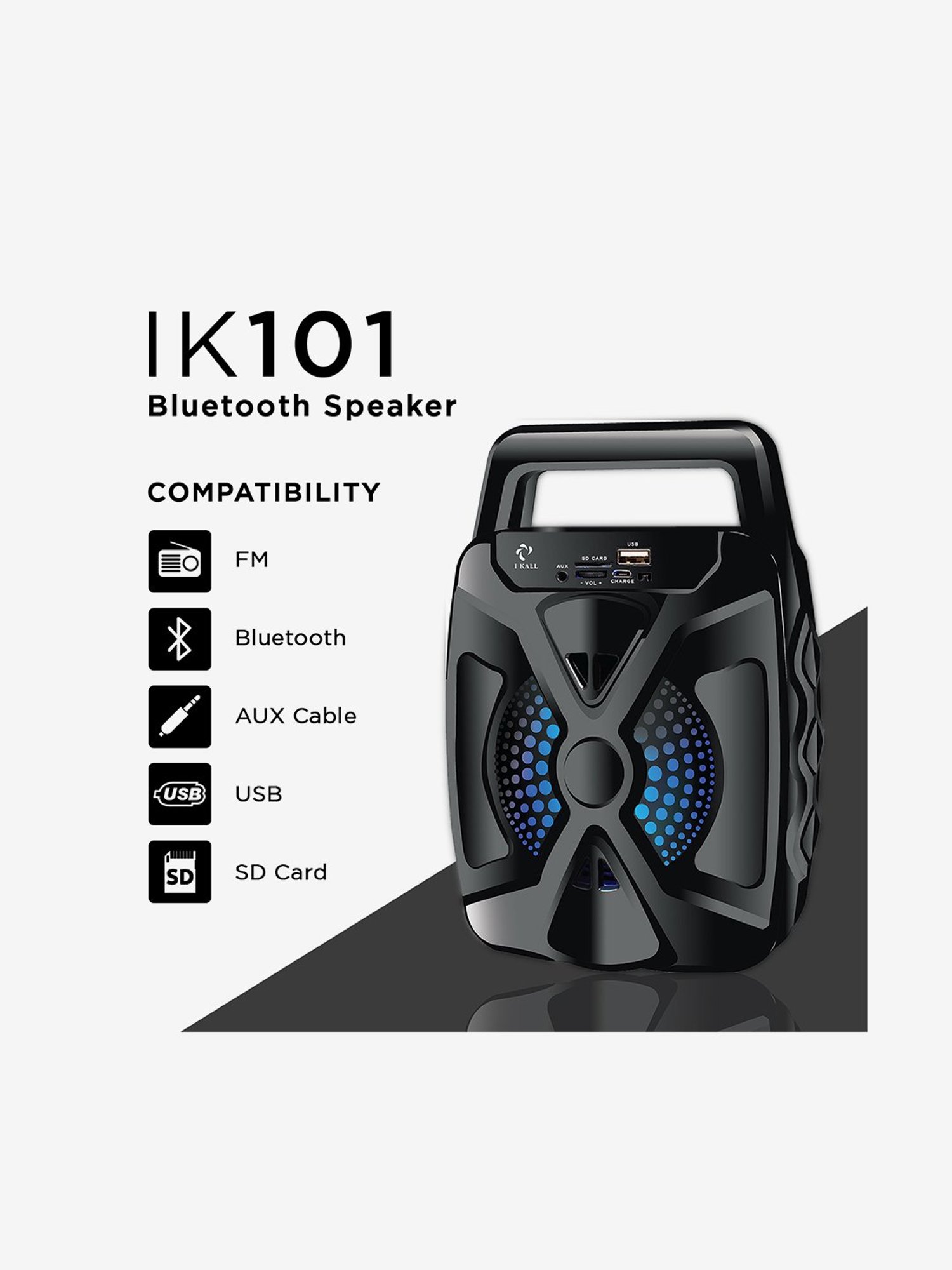 I Kall IK-101 Lighting Bluetooth Rechargeable Speaker with Inbuilt FM (Black)