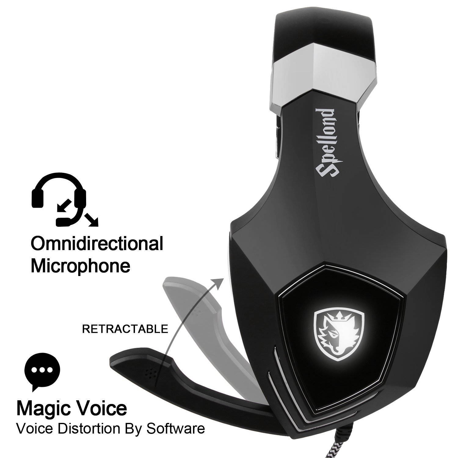 SADES A60S/OMG PC Wired USB Stereo Gaming Headset Headband Over Ear Headphones with Microphone Noise Isolating Volume Control LED Light (Black+White)