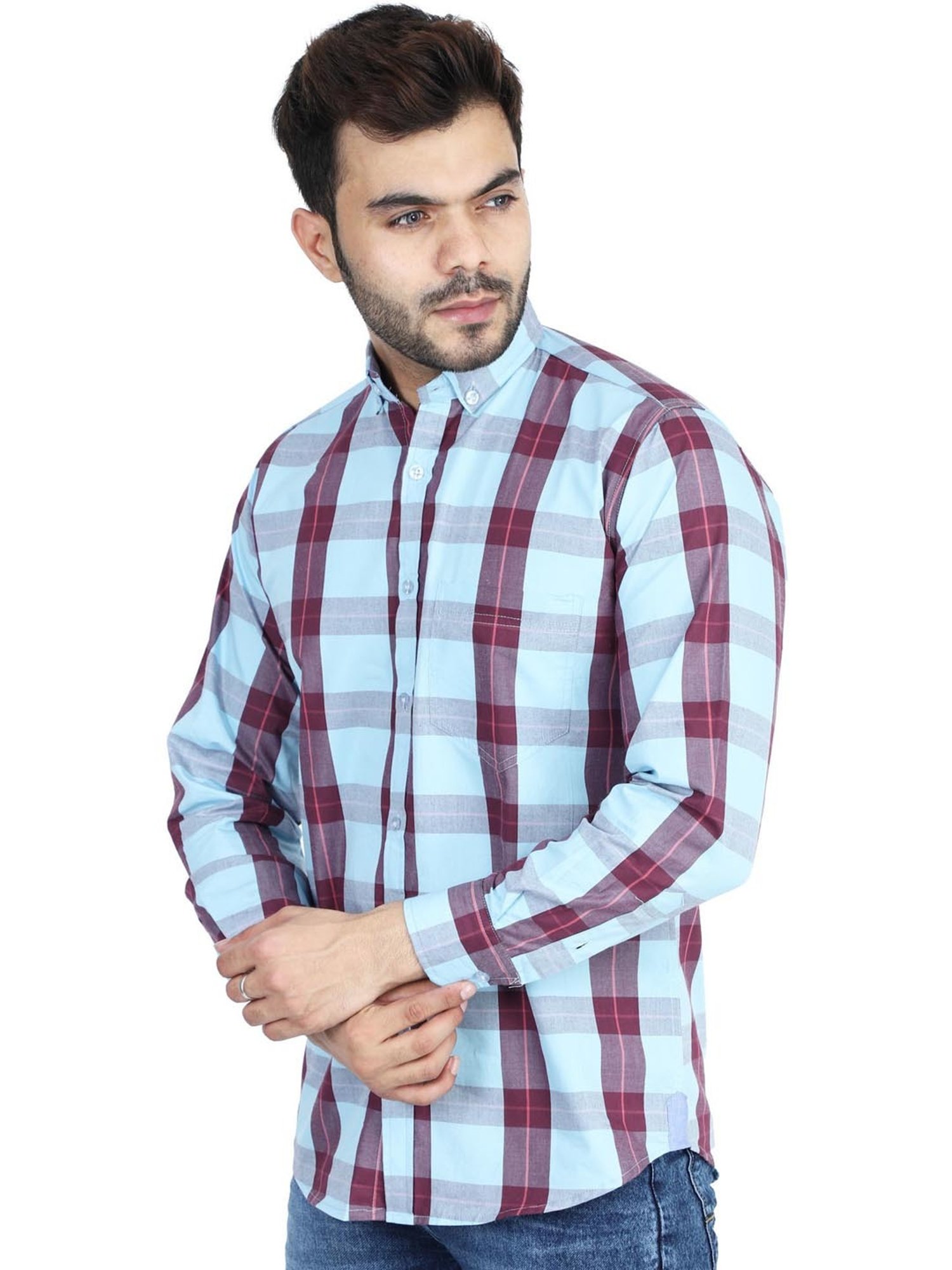 TAHVO Blue Cotton Slim Fit Shirt Pack of 2