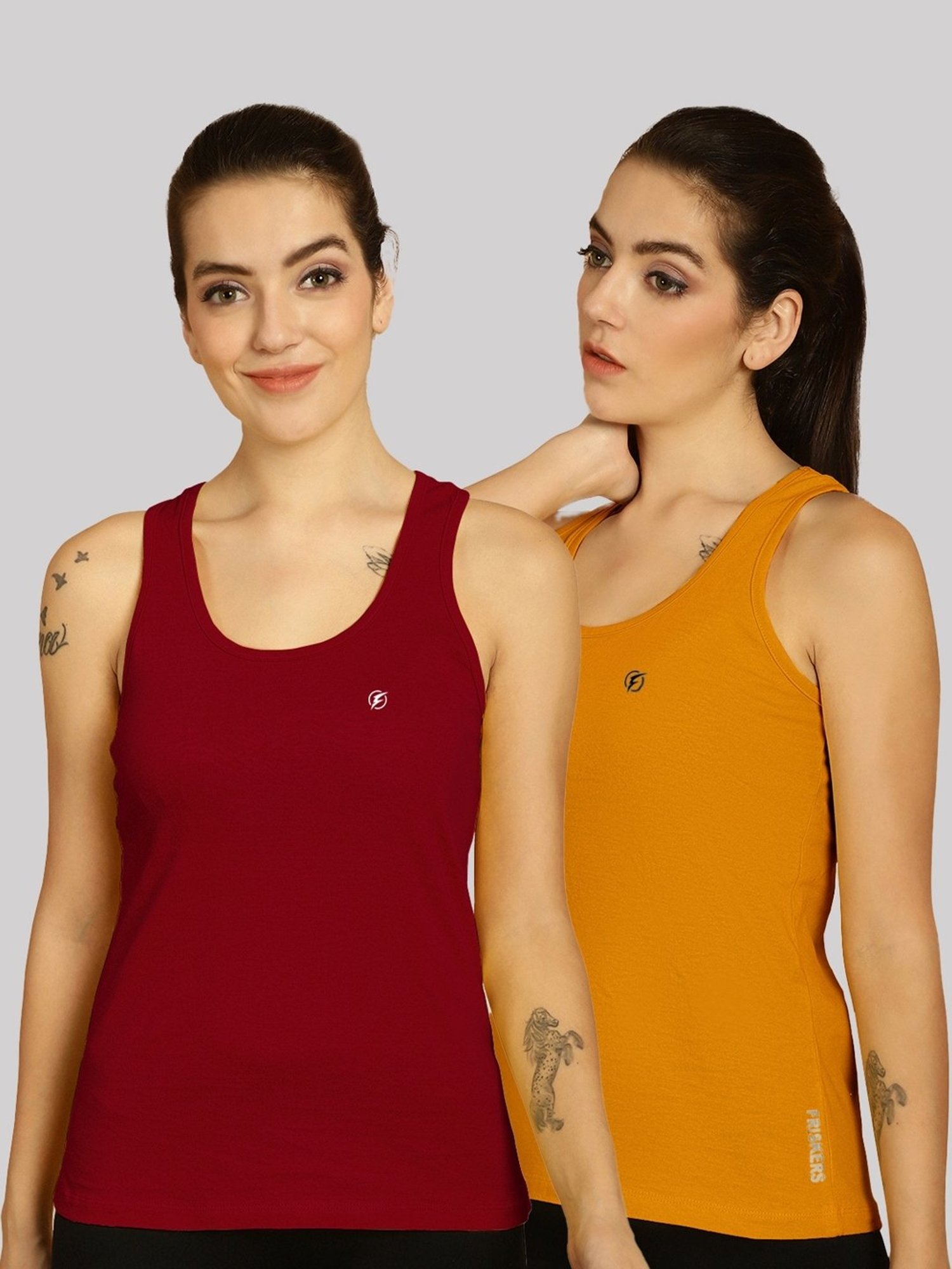 Friskers Maroon & Mustard Cotton Sports Tank Top - Pack Of 2