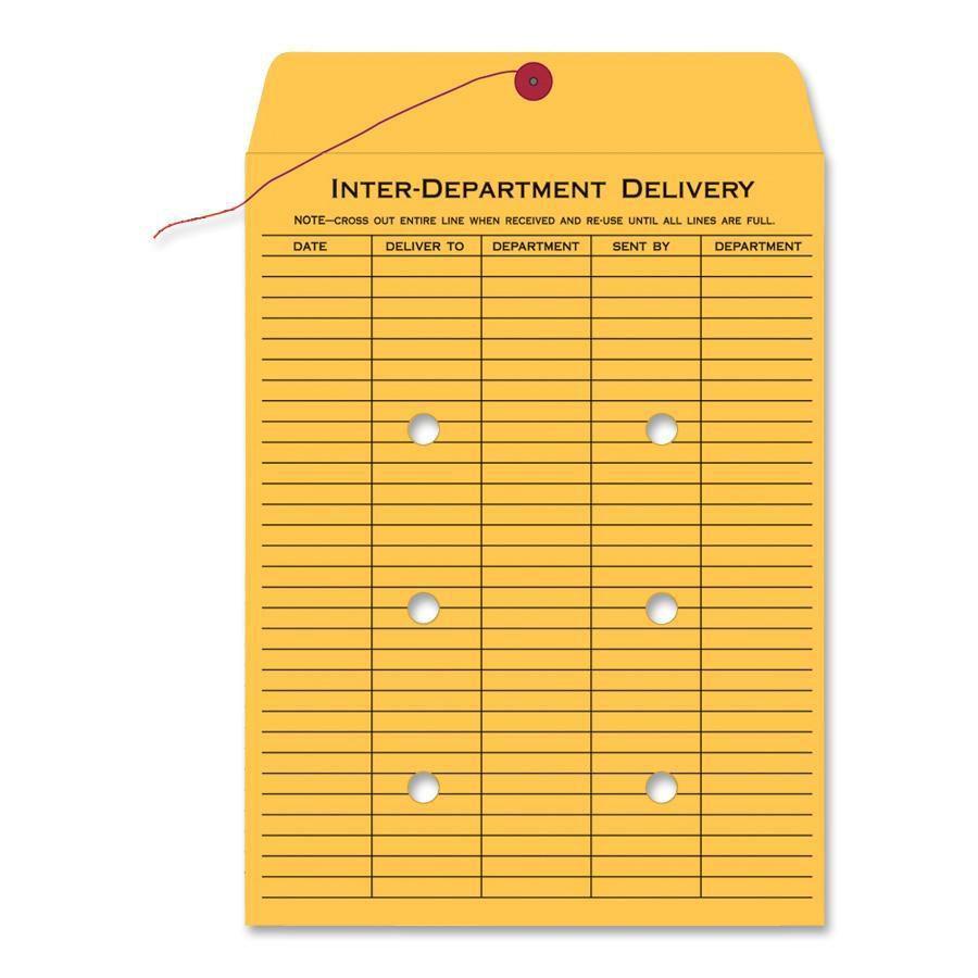 Quality Park&reg; Interdepartment String & Button Closure Envelopes, 9" x 12", 1-Sided Narrow Rule, Brown, Box Of 100