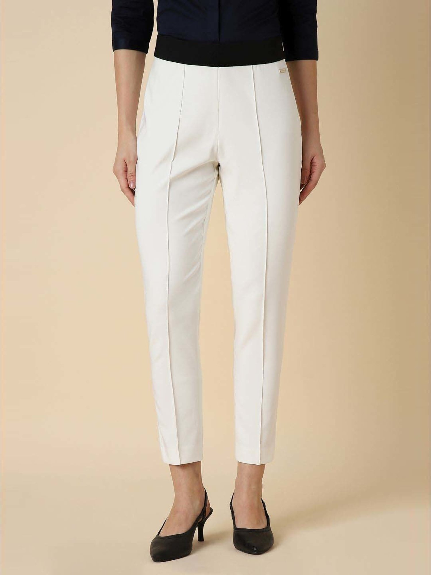 Allen Solly White Mid Rise Formal Trousers