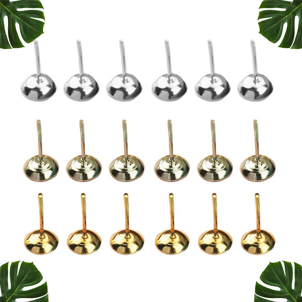 900pcs Ear Stud Trays Flat Bottom Arc Earrings Bezel DIY Earring Ear Stud Earrings Accessories for Woman Lady Female (5mm 300pcs White + 300pcs Silver + 300pcs Gold)