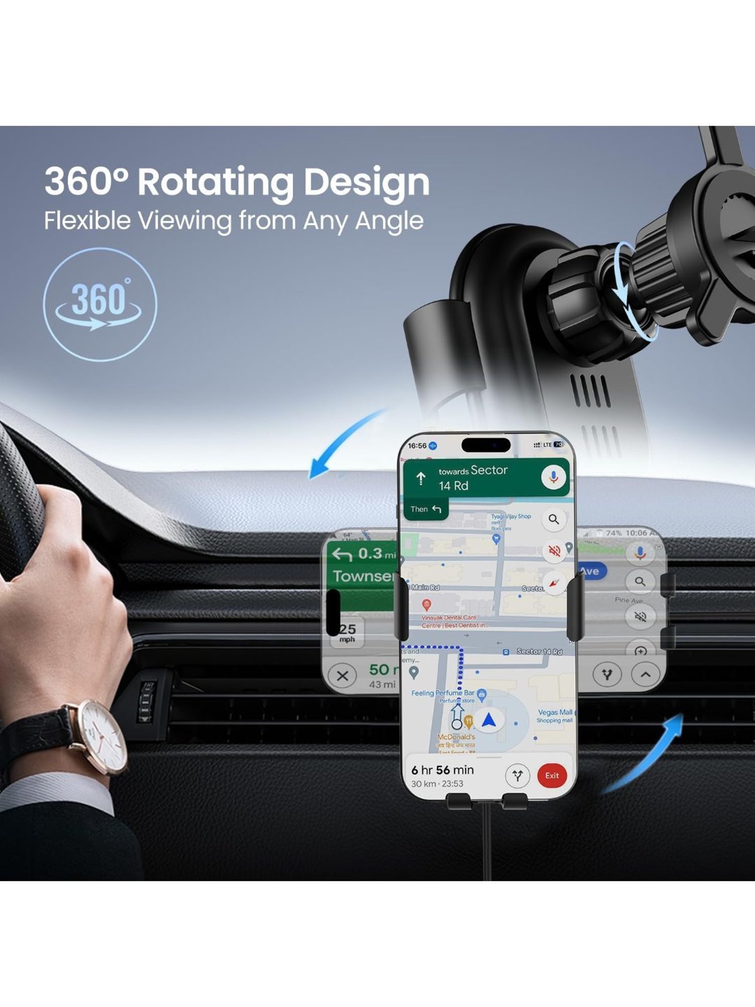 Portronics Charge Clamp 4 Wireless Car Charger with 15 W, 360 Degree Rotation (Black)