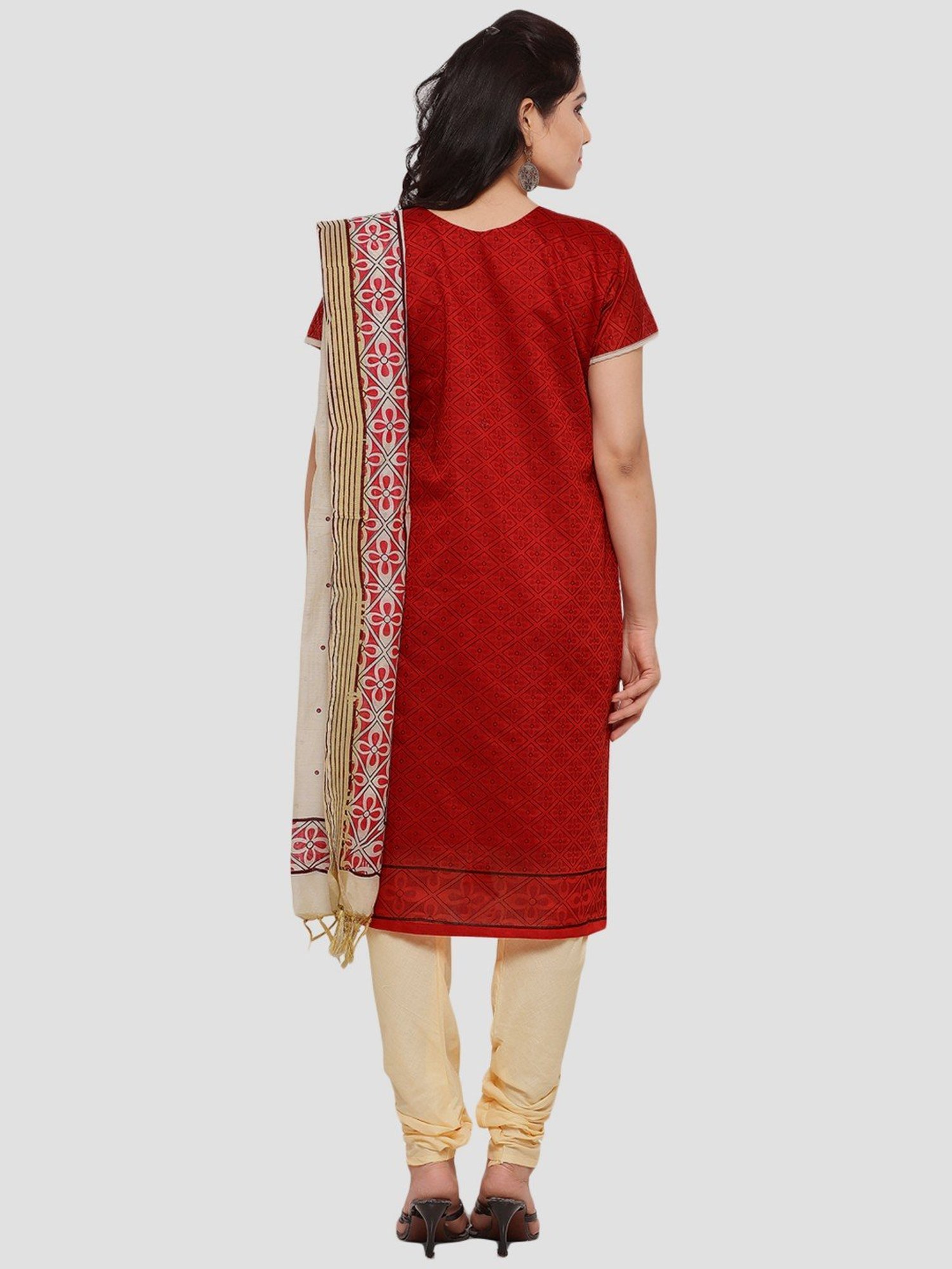 Saree Mall Red & Beige Printed Dress Material