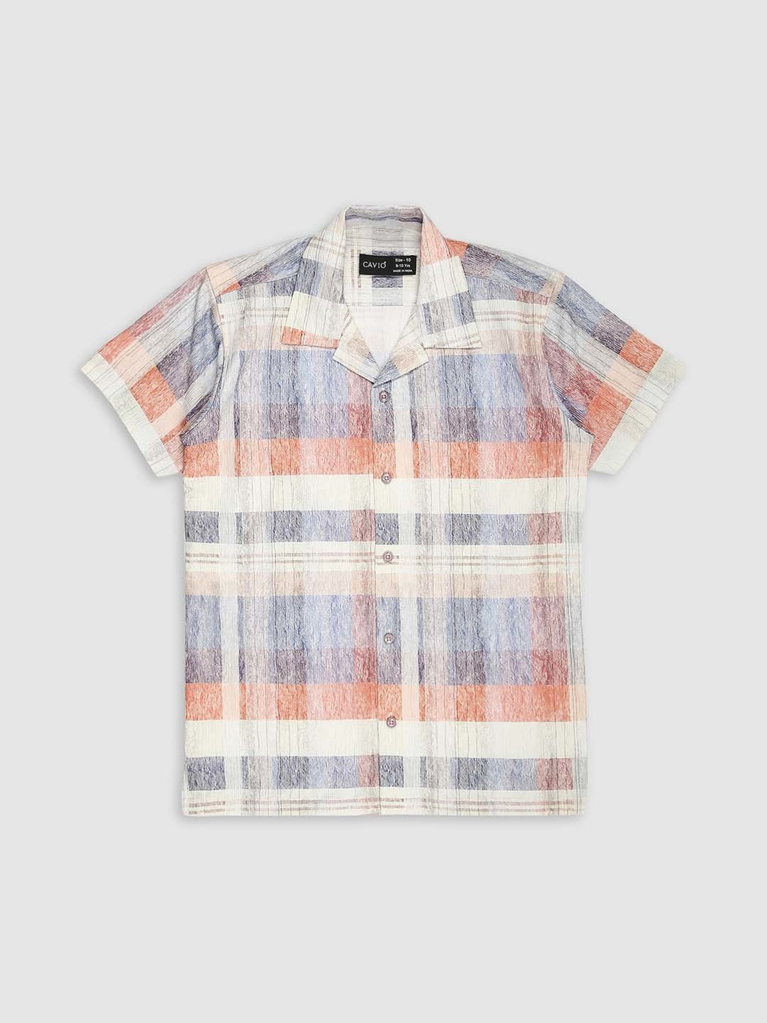 Cavio Kids Blue & Peach Cotton Chequered Shirt Set