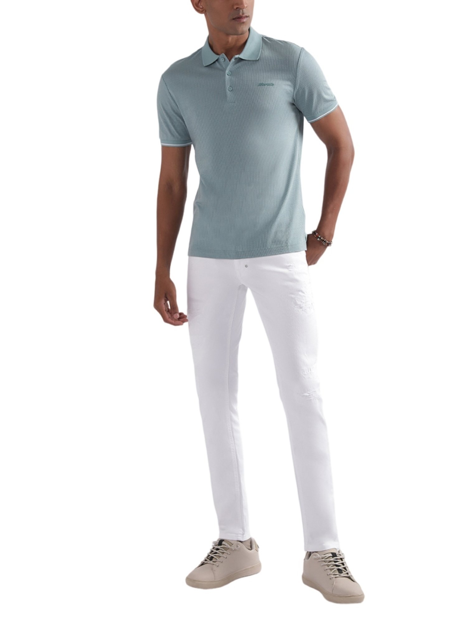 Antony Morato Cream Tapered Fit Distressed Jeans