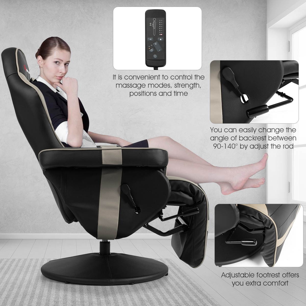 Goplus Massage Gaming Recliner Reclining Racing Chair Swivel Gray