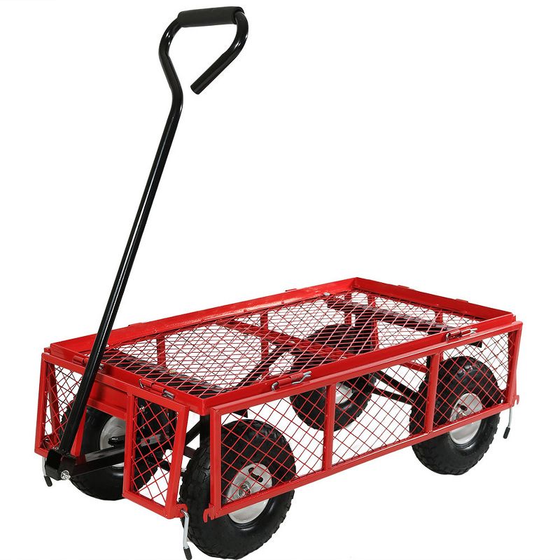 Sunnydaze Outdoor Lawn and Garden Heavy-Duty Steel Utility Cart with Removable Sides and Weather-Resistant Polyester Liner - Red