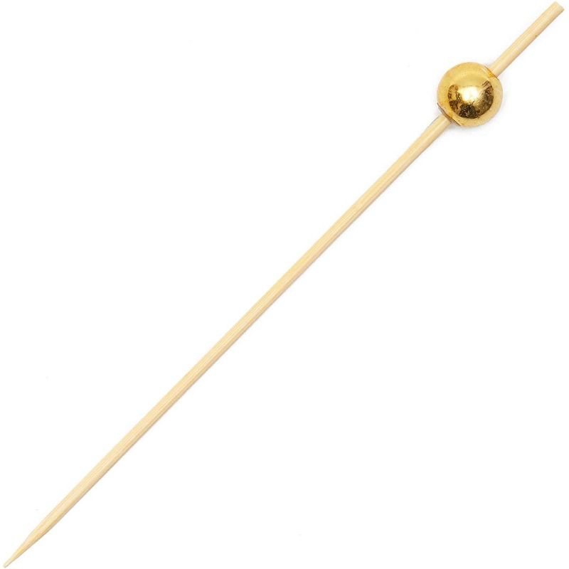 Okuna Outpost 150 Pack Bamboo Toothpicks with Gold Pearl, Cocktail Picks for Appetizer (4.7 Inches)