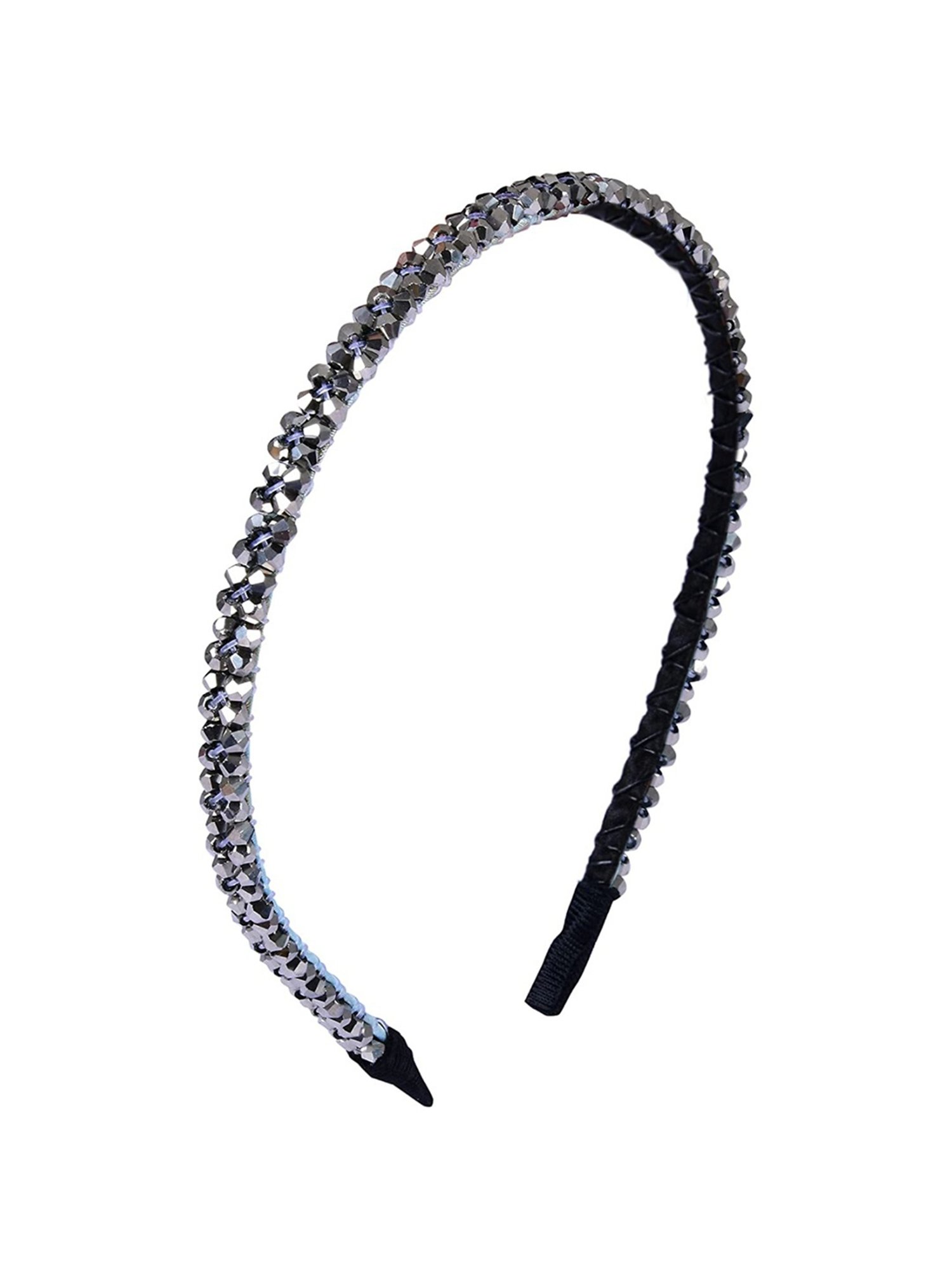 OOMPH Metallic Black Crystal Studded Party Thick Hair Band