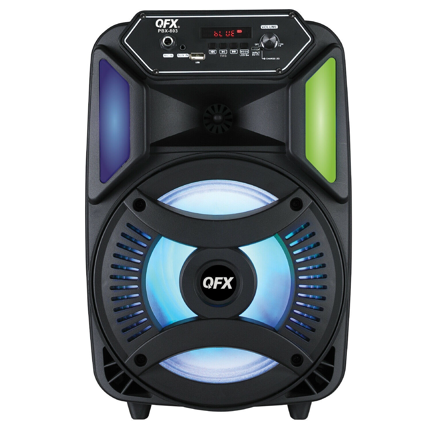 QFX PBX-803 8" Rechargeable PA Speaker +TWS-Bluetooth +USB/SD/FM/LED + Free Mic