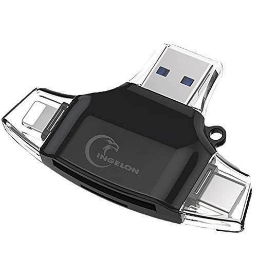 SD Card Reader,Ingelon 4in1 Micro SD Card Adapter for iOS Android Windows Syetem Flash Memory Adapter SDXC, SDHC, SD, MMC, RS-MMC, Micro SDXC, Micro SD XQD OTG Cardreader