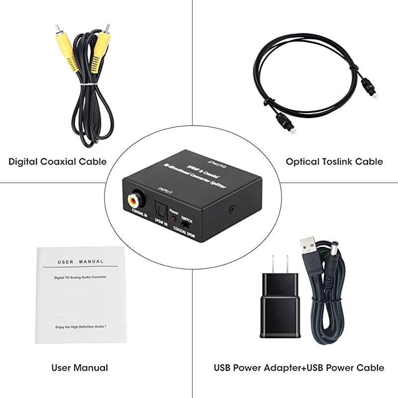 OpticaltoCoaxial or CoaxtoOptical Digital Audio Converter Adapter BiDirectional Digital Coaxial tofrom SPDIF Optical Toslink Audio Converter with Fiber Optic and Coaxial Cable