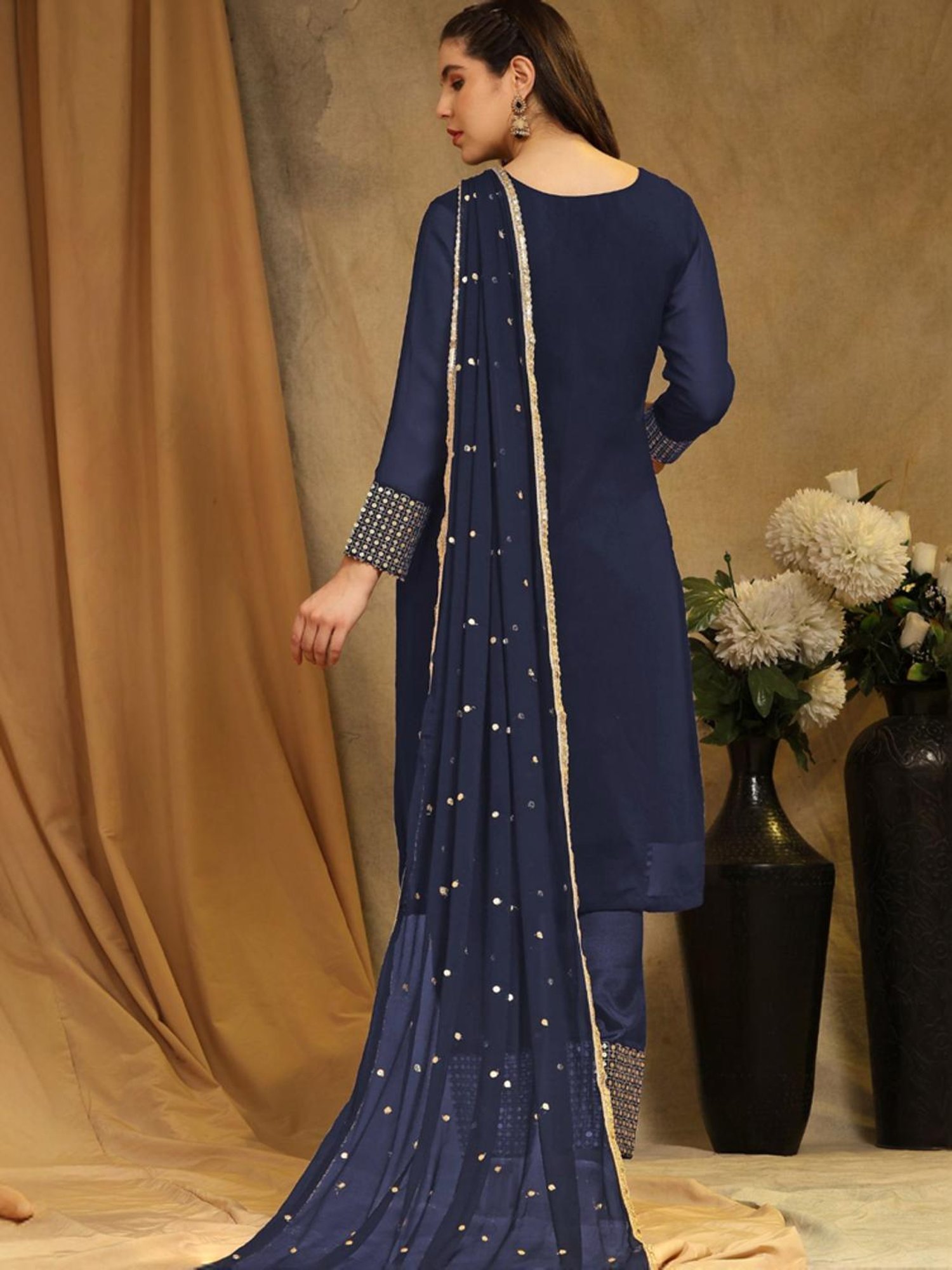 Odette Navy Embellished Unstitched Dress Material