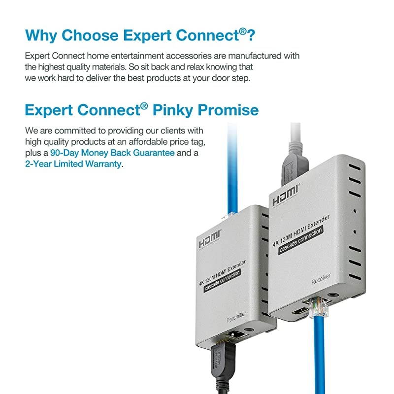 4K 400ft HDMI Extender Over Cat5e Cat6 Cat7 Ethernet Cable with LoopOut IR Control Cascading