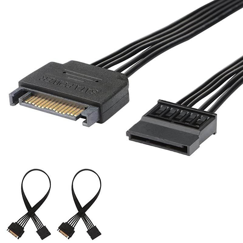 2Pack 15 Pin SATA Power Extension Cable Male to Female Cable 10 inch Black