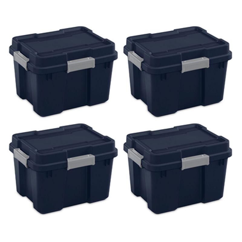 Sterilite 19434303 120 Quart Clear Plastic Storage Container Box and Lid with Blue Latches and Wheels (3 Pack)