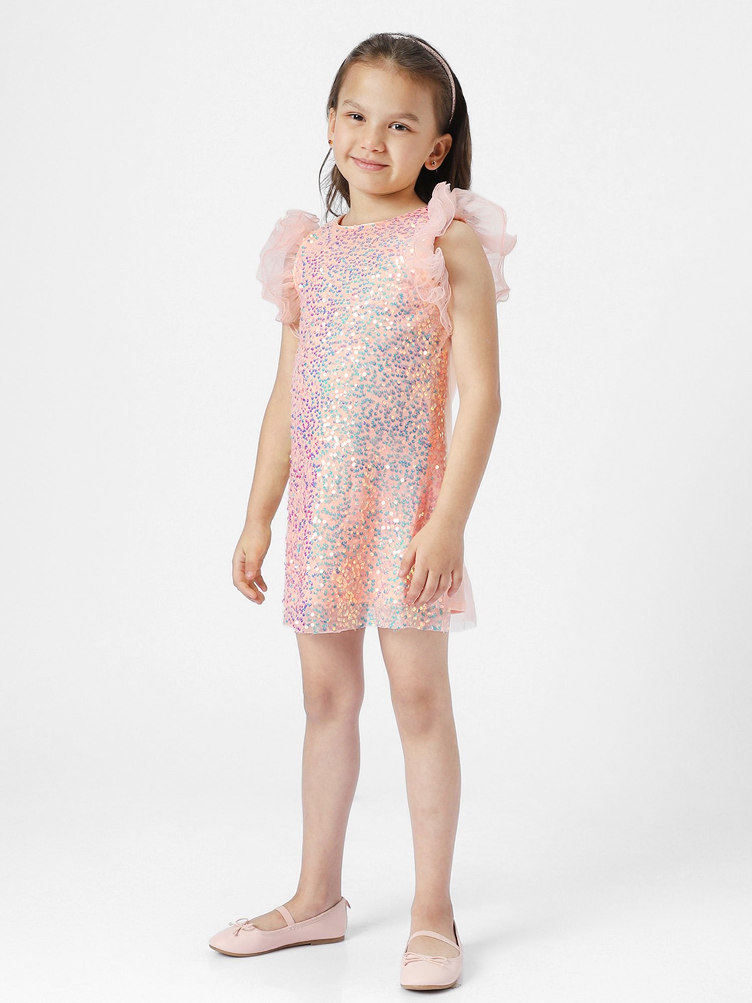 Nauti Nati Kids Peach Embellished Dress