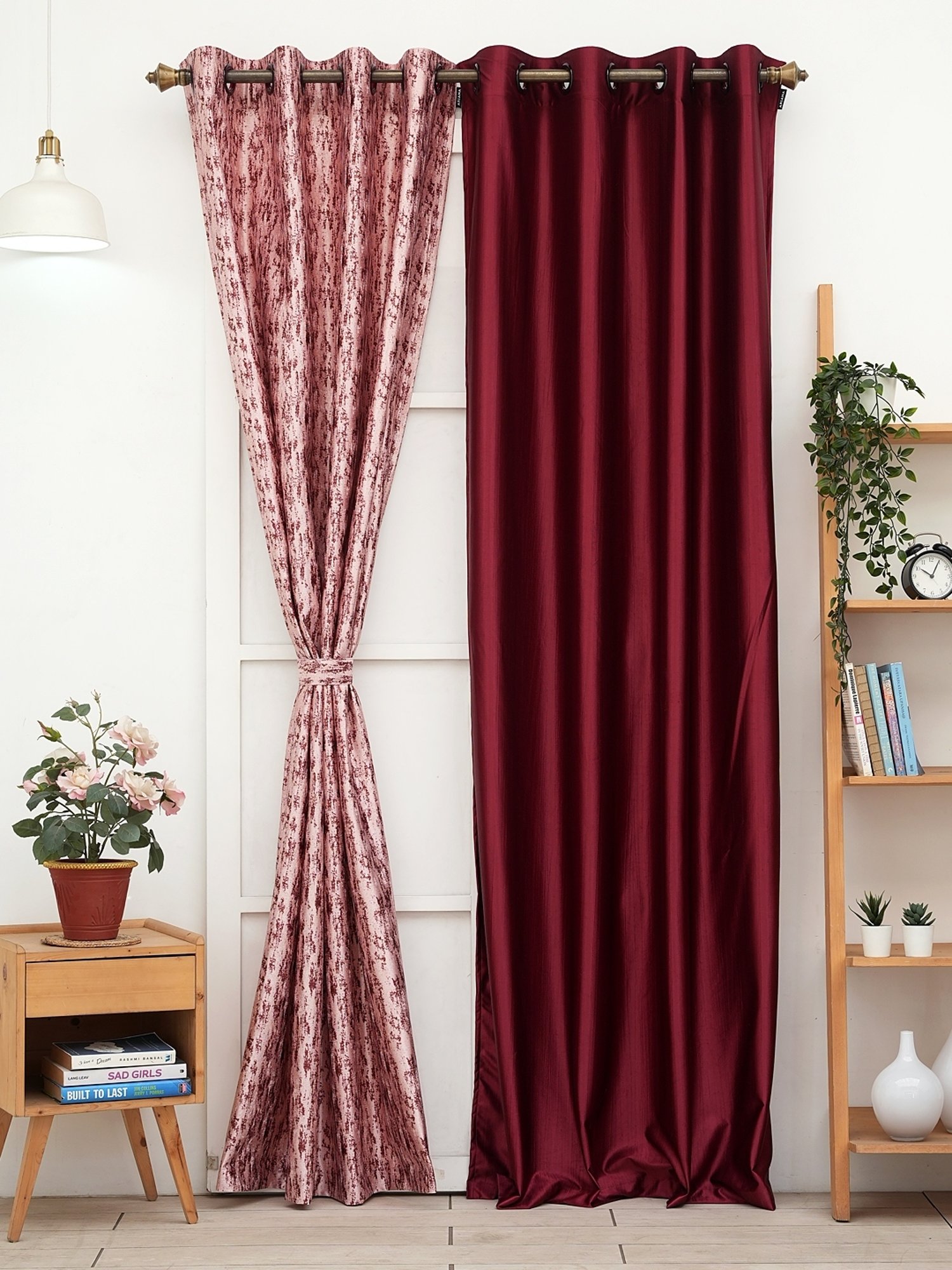 Ariana Rosewood & Quinn Abstract Maroon Polyester 5 ft Window Curtains - Set of 2