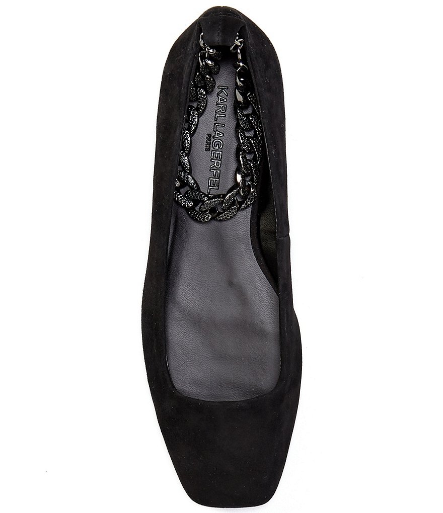 KARL LAGERFELD PARIS Zanna Suede Rhinestone Embellished Ankle Strap Flats